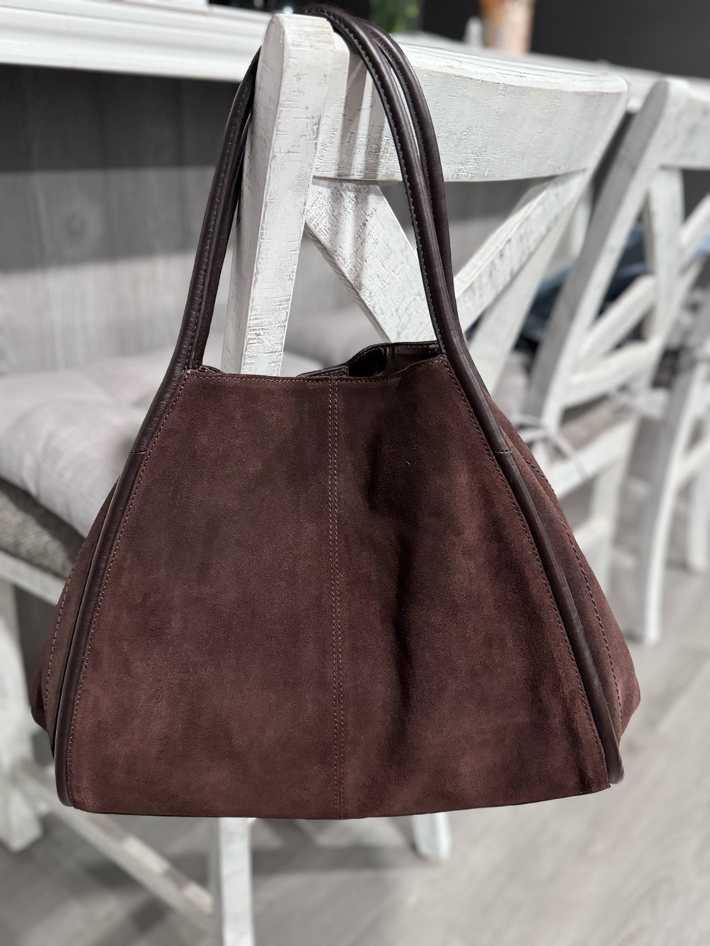 Women's Suede Tote Bag in Dark Brown - Picture 2 of 14
